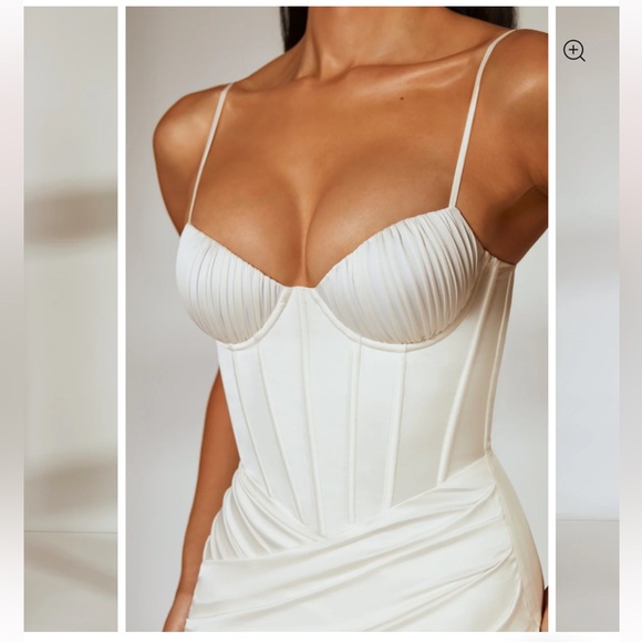 OH POLLY TENDERNESS Draped Skirt Corset Midi Dress in Ivory - Picture 3 of 7